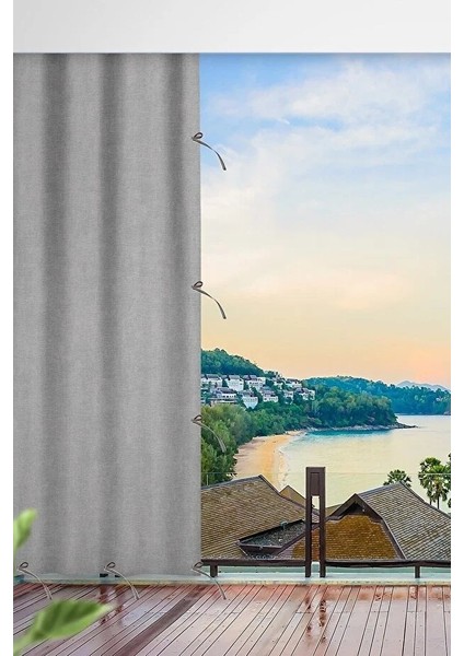 Gri Su Geçirmez Kornişli Bağcıklı Balkon Perdesi Branda Enxboy