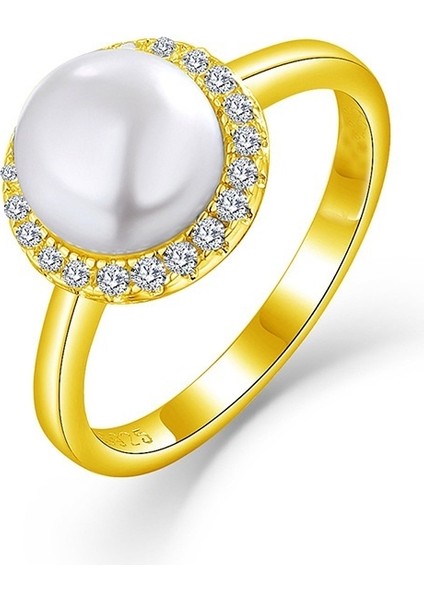 Kadınlar Için S925 Ayar Gümüş Fransız Inci Yüzük (Beden: 7) (Yurt Dışından)