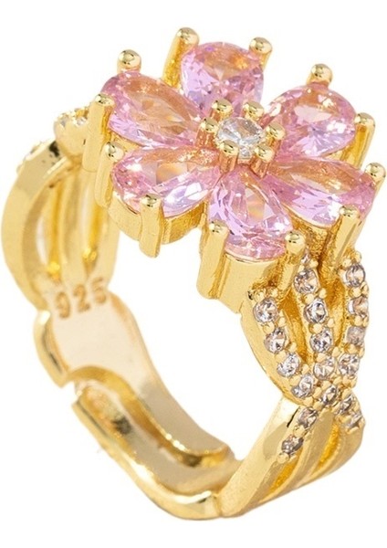 Kadınlar Için Kalp Şeklinde Taç Yaprağı Yüzük Tatlı ve Taze Açık Yüzük (Yurt Dışından)