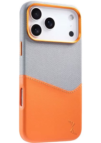 Apple iPhone 17 Pro Uyumlu Kılıf Zebana Zeyra M-Safe Kartlıklı Deri Kılıf Turuncu