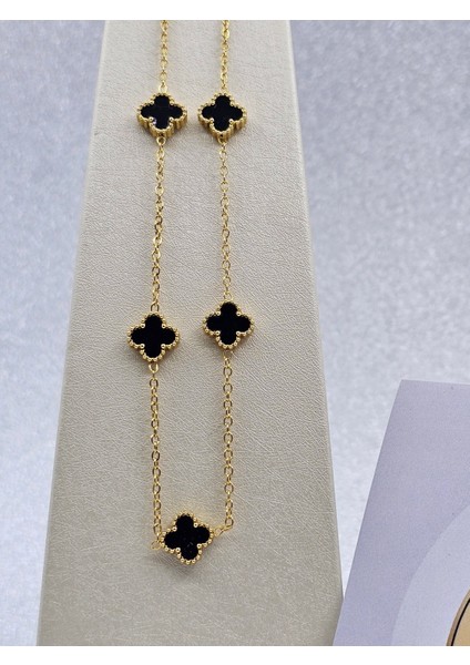 Siyah Yonca Model Gold Renk Çelik Kolye Van Cleef Küçük fiyatları