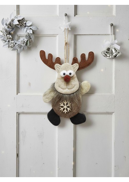 Yılbaşı Ağaç Süsü Geyik Figürlü Asılabilir Keçe Dekoratif Süs 16 cm