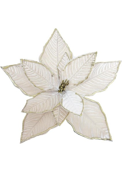 Yılbaşı Ağaç Süsü Ponsetya Atatürk Çiçeği Altın Sim Detaylı Şampanya 30 cm fiyatları