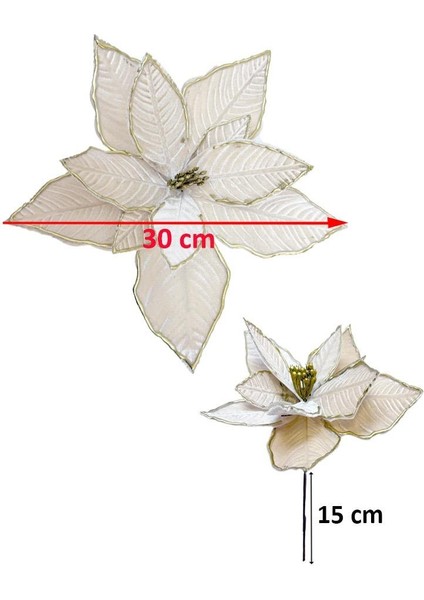 Yılbaşı Ağaç Süsü Ponsetya Atatürk Çiçeği Altın Sim Detaylı Şampanya 30 cm modelleri