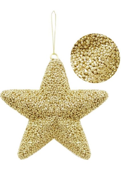 Yılbaşı Ağaç Süsü Kabartma Detaylı Simli Yıldız Dekoratif Süs altın 15 cm modelleri