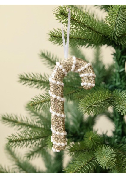 Yılbaşı Ağaç Süsü Inci ve Payet Detaylı Baston Şeker Dekoratif Süs Altın 16 cm fiyatları