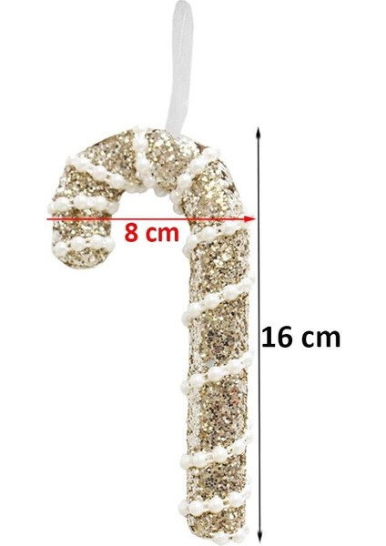 Yılbaşı Ağaç Süsü Inci ve Payet Detaylı Baston Şeker Dekoratif Süs Altın 16 cm fırsatları