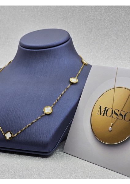 Yonca Model Beyaz Çelik Kolye Van Cleef Gold Renk fiyatları