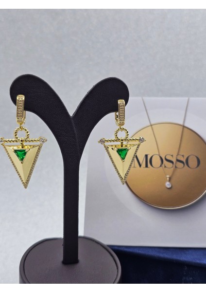 Xuping Yeşil Taşlı Üçgen Model Çelik Küpe fiyatları