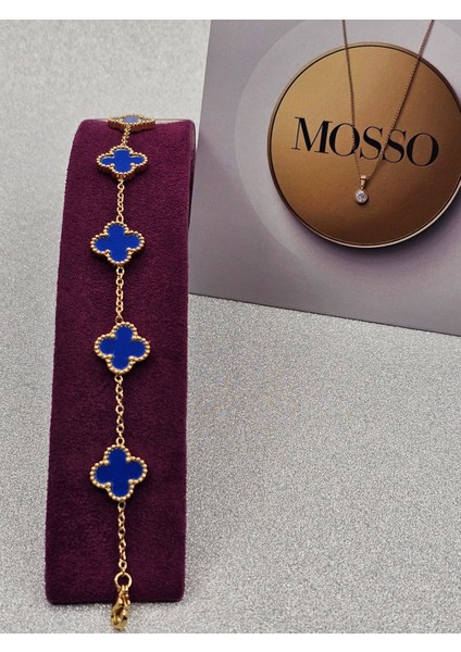 Yonca Model Mavi Çelik Bileklik Van Cleef Gold Renk fiyatları