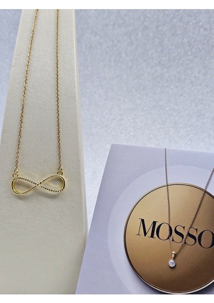 Sonsuzluk Model Zirkon Taşlı Gold Renk Çelik Kolye