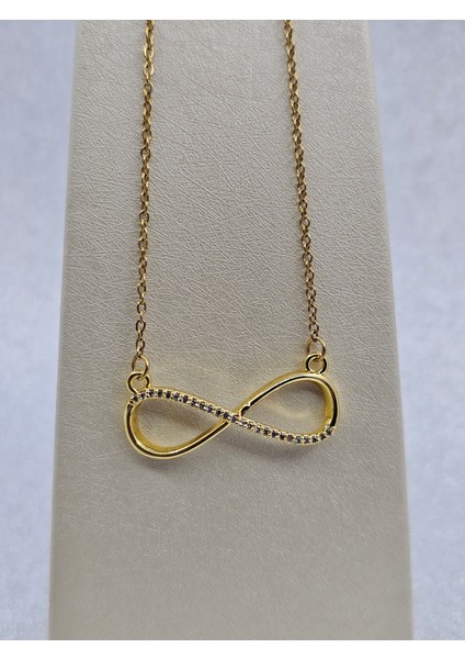 Sonsuzluk Model Zirkon Taşlı Gold Renk Çelik Kolye fiyatları