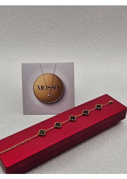 Yonca Model Siyah Çelik Bileklik Van Cleef Gold Renk modelleri