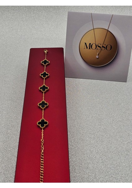 Yonca Model Siyah Çelik Bileklik Van Cleef Gold Renk fırsatları