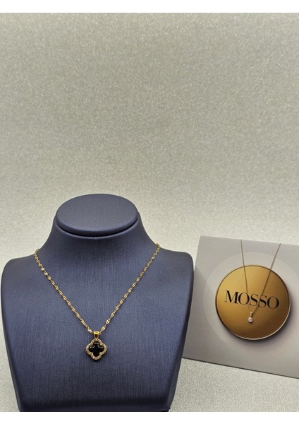 Yonca Model Siyah Çelik Kolye Van Cleef Gold Renk fiyatları