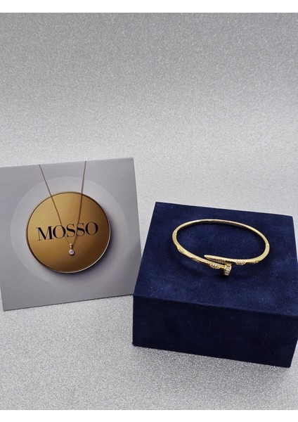 Zirkon Taşlı Çivi Model Gold Renk Çelik Bileklik modelleri