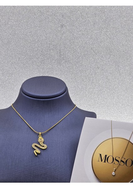Yılan Model Gold Renk Zirkon Taşlı Çelik Kolye modelleri