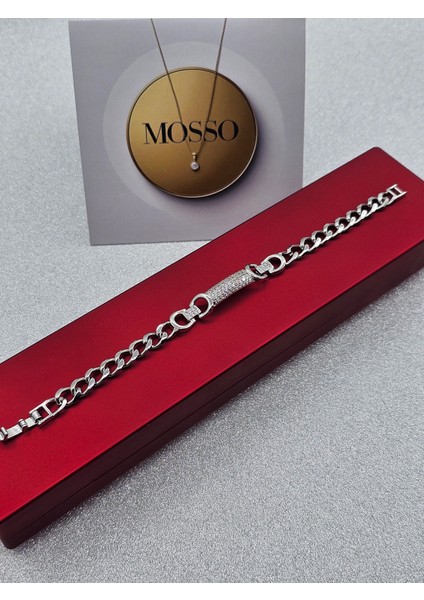 Xuping Ortası Zirkon Taşlı Gümüş Renk Zincir Model Çelik Bileklik indirimleri