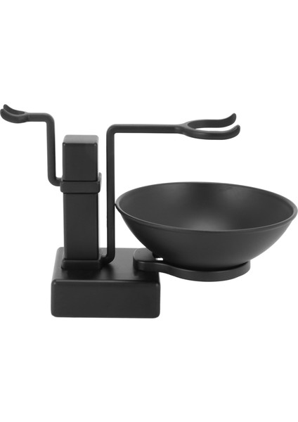 Banyo Berberi Erkekler Metal Tıraş Rafı Standı Seti - Tıraş Fırçası Tutucu Raf + Sabunluk Bardak Kase Siyah (Yurt Dışından)