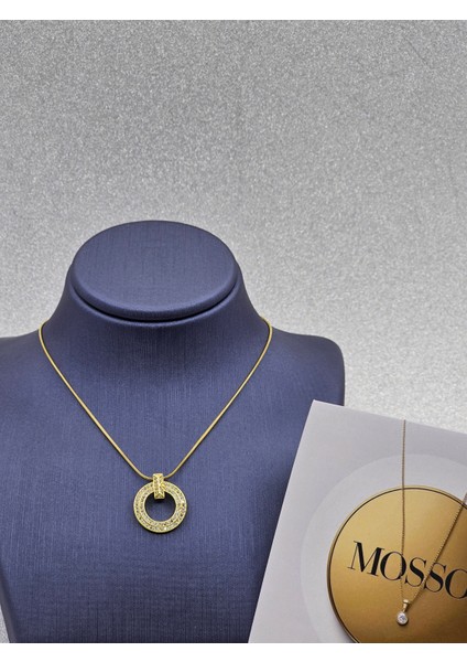 Yuvarlak Model Zirkon Taşlı Çelik Kolye modelleri