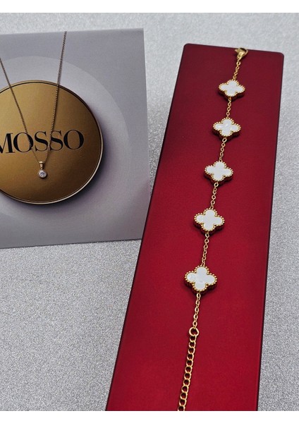 Yonca Model Beyaz Çelik Bileklik Van Cleef Gold Renk fiyatları