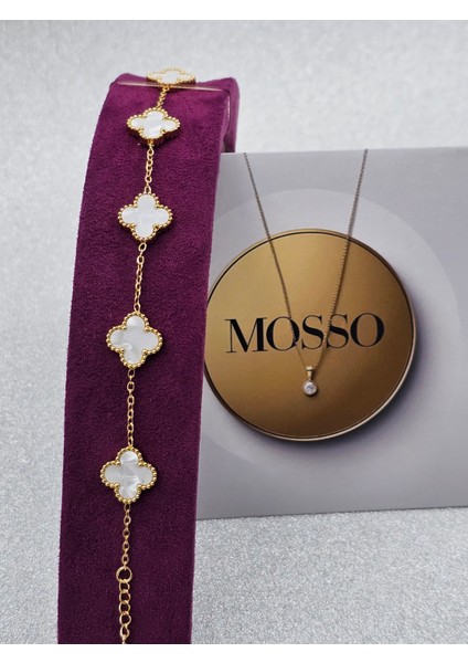 Yonca Model Beyaz Çelik Bileklik Van Cleef Gold Renk fırsatları