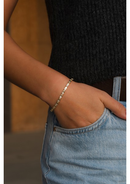 Zirkon Taşlı Gold Çelik Bileklik modelleri