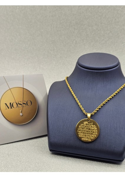 Ayetel Kürsi Yazılı Çelik Kolye Gold Renk fiyatları