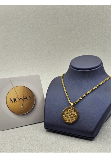 Ayetel Kürsi Yazılı Çelik Kolye Gold Renk modelleri