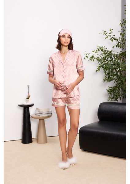 Saten Biyeli Kadın Pijama Takımı - 1325 Brandy
