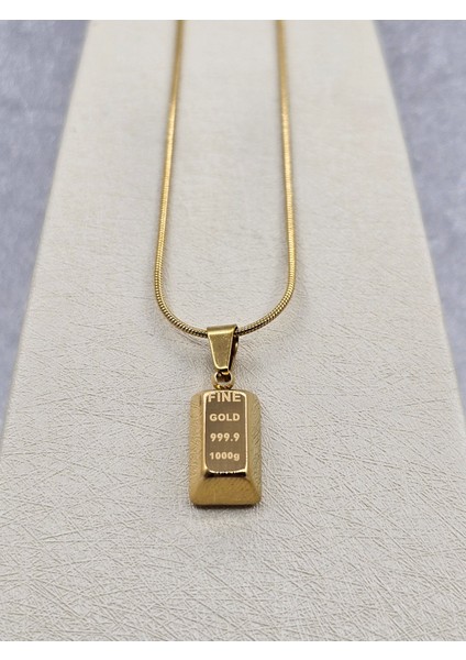 Külçe Model Çelik Kolye Gold Renk ( Küçük Boy )