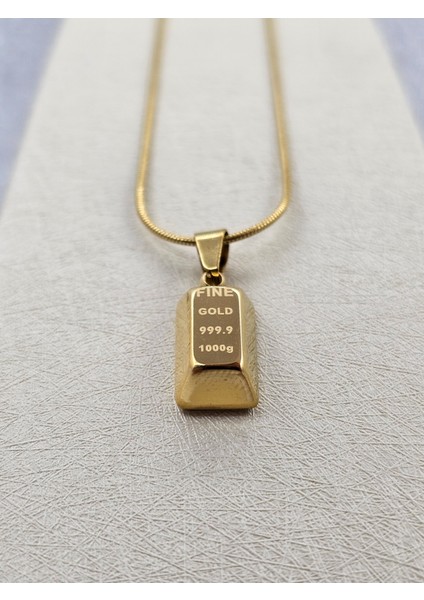 Külçe Model Çelik Kolye Gold Renk ( Küçük Boy ) fiyatları