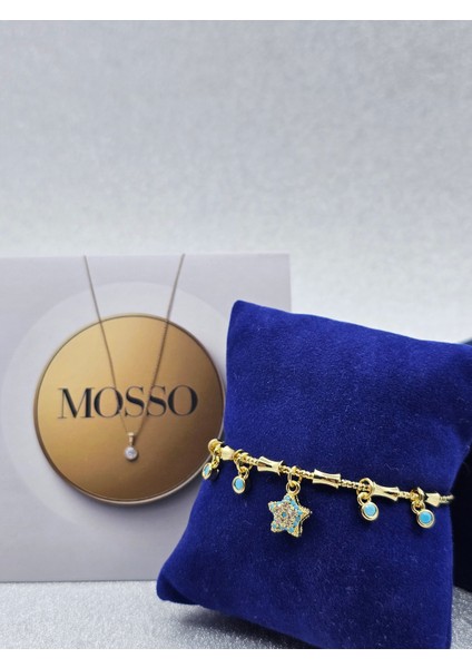 Charmlı Kemik Model Gold ve Mavi Detaylı Çelik Bileklik fiyatları