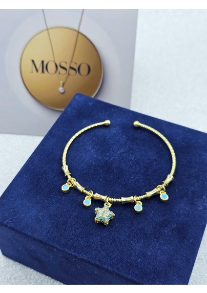 Charmlı Kemik Model Gold ve Mavi Detaylı Çelik Bileklik modelleri