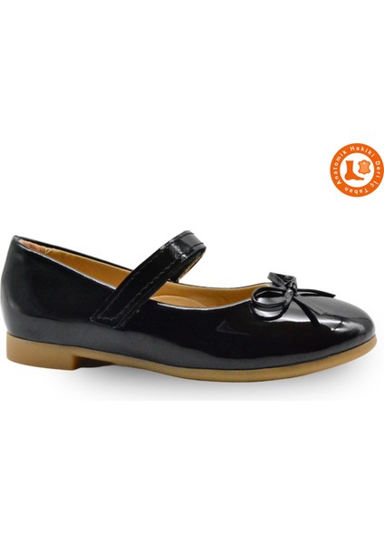 Jessica Tek Cırtlı Pu Deri Kız Çocuk Babet Ayakkabı Siyah