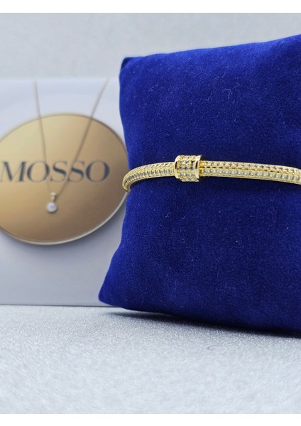 Zirkon Taşlı Gold Renk Kelepçe Çelik Bileklik