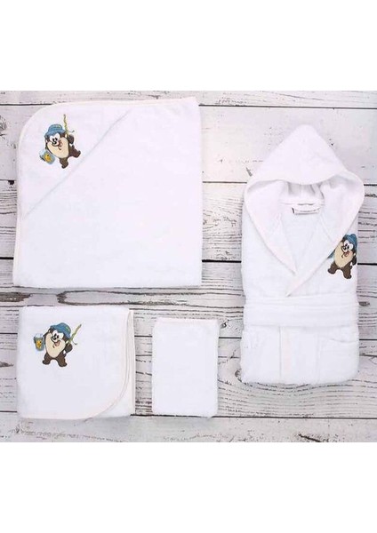 Lisans Nakışlı Bambu Bebek Seti Tazmania Beyaz 0094