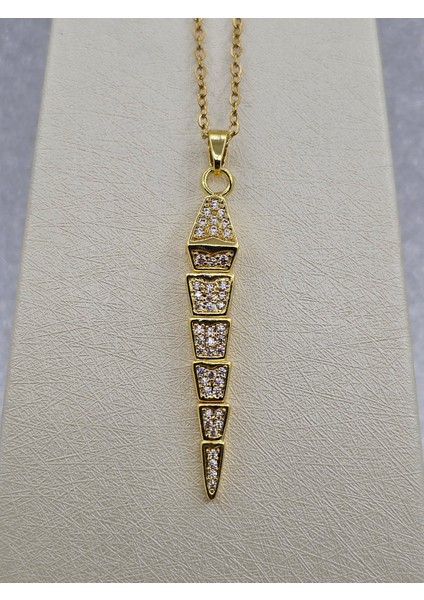 Balık Model Zirkon Taşlı Gold Renk Çelik Kolye