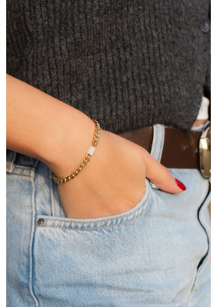 Zirkon Taşlı Gold Çelik Bileklik modelleri