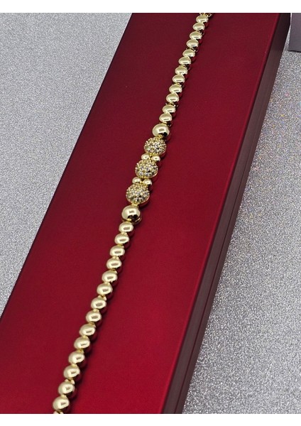 Xuping Ortası Zirkon Taş Detaylı Boncuklu Model Çelik Bileklik