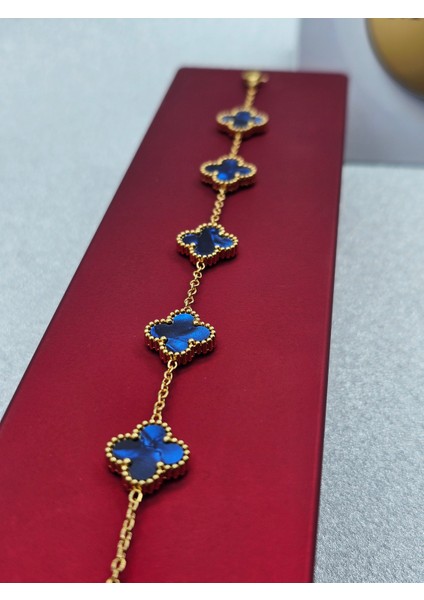 Yonca Model Sedefli Mavi Çelik Bileklik Van Cleef Gold Renk modelleri