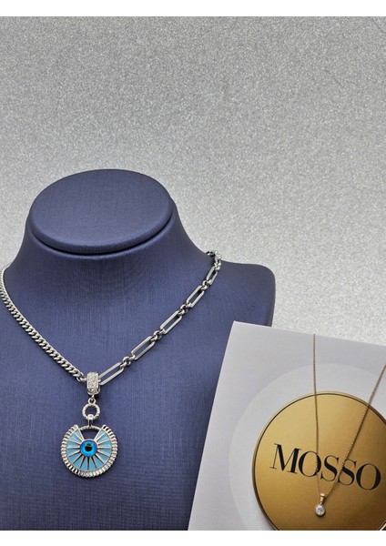 Göz Işık Model Silver Renk Çift Model Zincirli Çelik Kolye modelleri