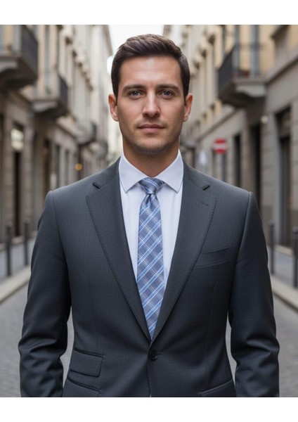 Açık Gri Ekose Desenli 7,5 cm Genişliğinde Ipek Kravat fırsatları