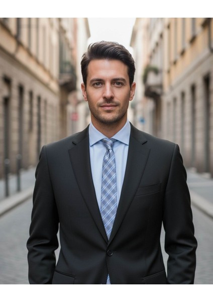 Açık Gri Ekose Desenli 7,5 cm Genişliğinde Ipek Kravat