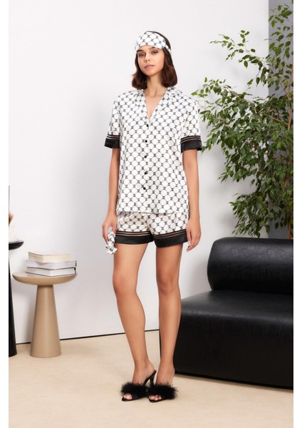 Saten Biyeli Kadın Pijama Takımı - 1305 Siyah