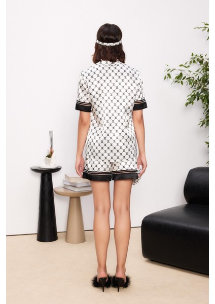 Saten Biyeli Kadın Pijama Takımı - 1305 Siyah indirimleri