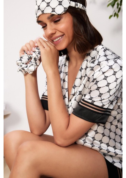 Saten Biyeli Kadın Pijama Takımı - 1305 Siyah