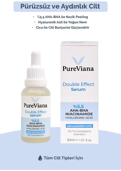 Double Effect Serum 30ML – AHA-BHA + Niacinamide + Hyaluronik Asit – Aydınlatıcı, Gözenek Sıkılaştırıcı, Ton Eşitleyici fiyatları