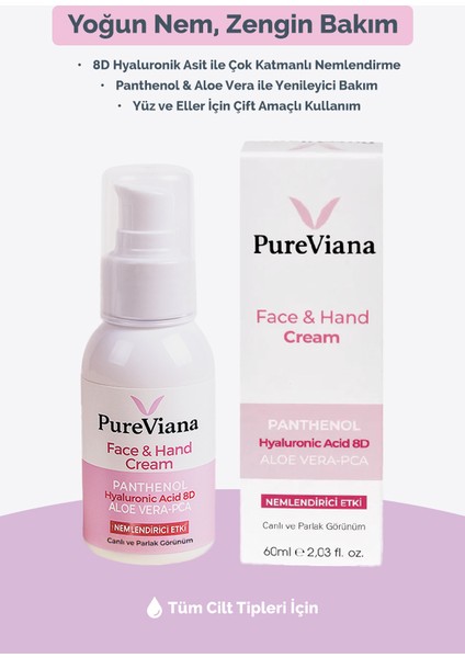 Yüz & El Kremi 60ML – Hyaluronik Asit 8d + Aloe Vera + Cica + Shea – Nemlendirici, Bariyer Onarıcı modelleri