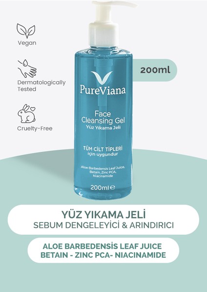 Yüz Temizleme Jeli 200ML – Aloe Vera + Niacinamide + Bha – Siyah Nokta & Akne Karşıtı, Gözenek Temizleyici